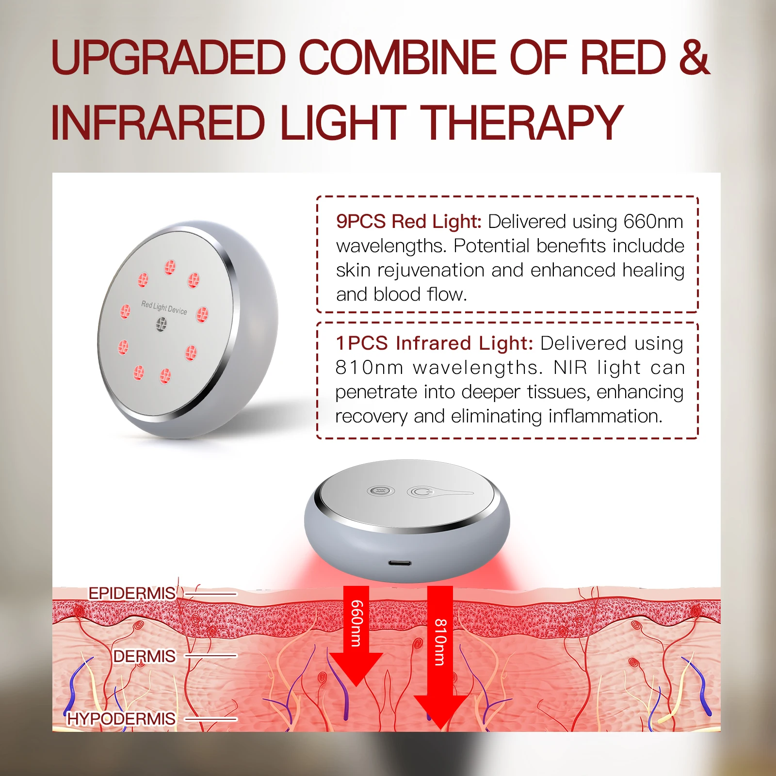 Portable Red Light Therapy Device for Pain Relief 660nm810nm Light Therapy +Vibration for Sprain Arthritis&Tenosynovitis