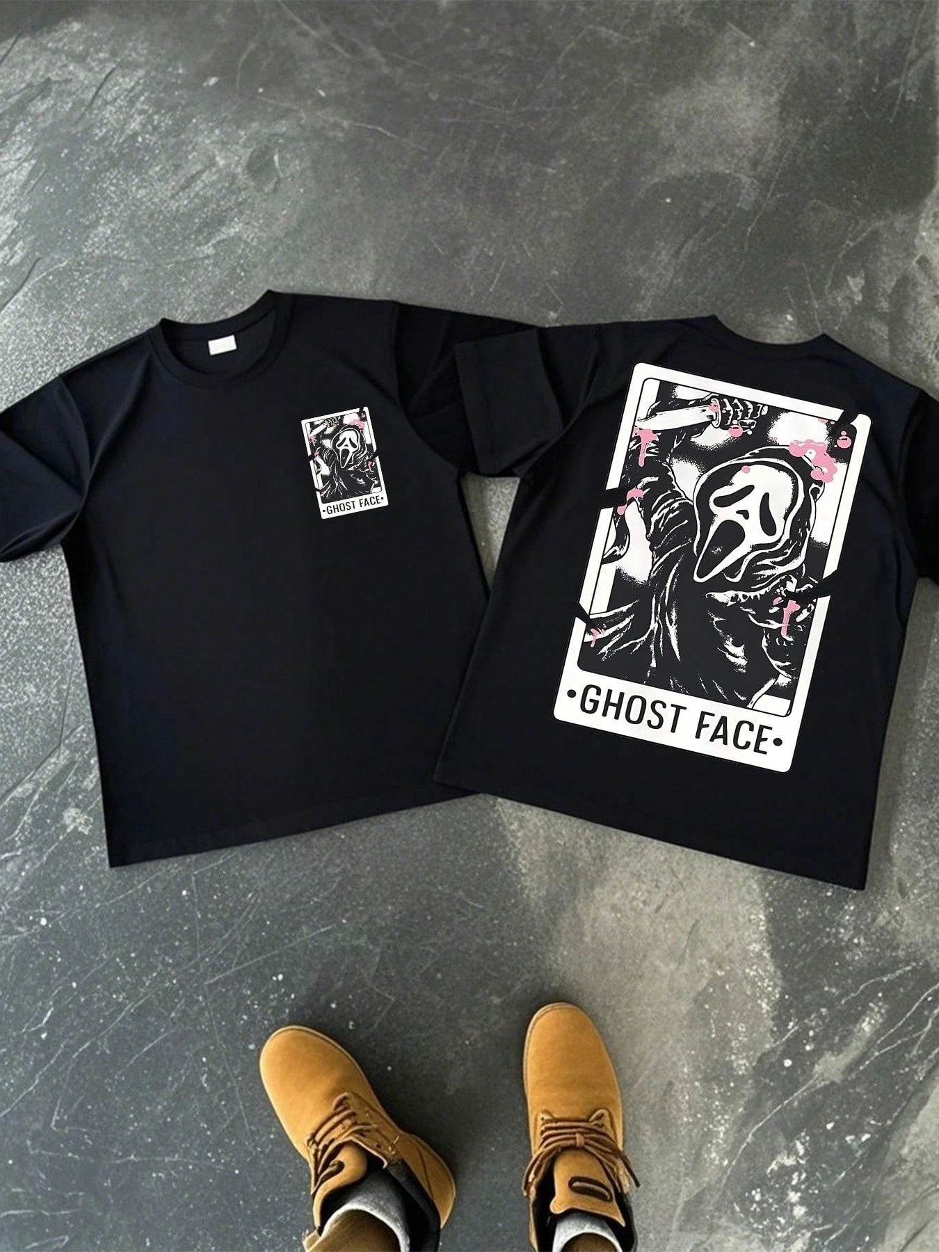 

Mens Ghost Face T Shirt Gothic Style Double Sided Printed Tee Cotton Casual Summer Graphic Tee graphic t shirts anime clothes