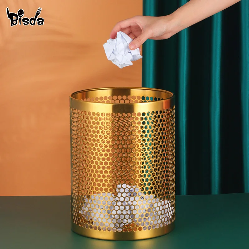 Stainless Steel Trash Can Creative Garbage Bins Home Gold Recycling Waste Bin Paper Storage Baskets Kitchen Accessories