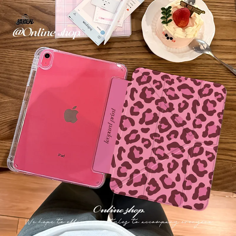 Ins Korean Pink Leopard Print Y2K Tablet Case For iPad Pro 13in 11th M5M4 12.9in A16 7/8/9/10th Air4/5/6/7 11in M2 M3 Mini Cover