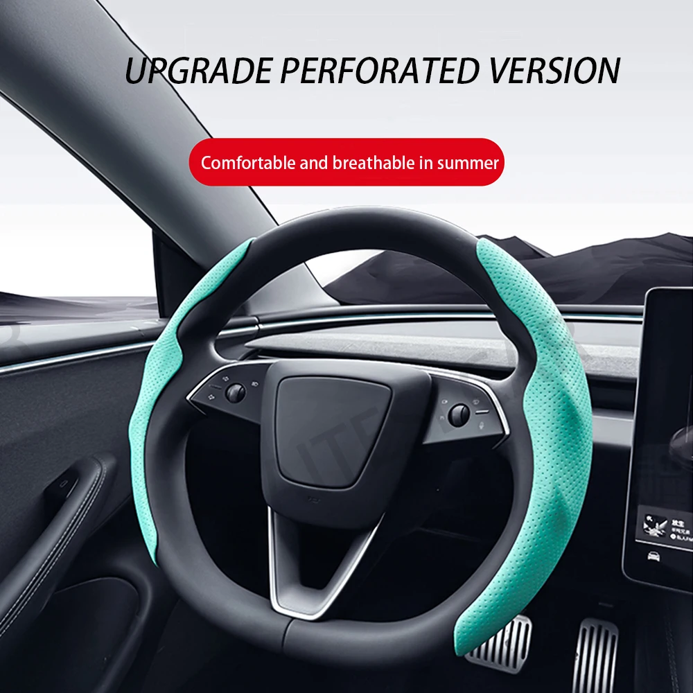 ل تسلا نموذج 3/Y هايلاند جونيبر2025 غطاء عجلة القيادة ألياف الكربون الجلود المضادة للفراء الرياضة عجلة القيادة اكسسوارات السيارات