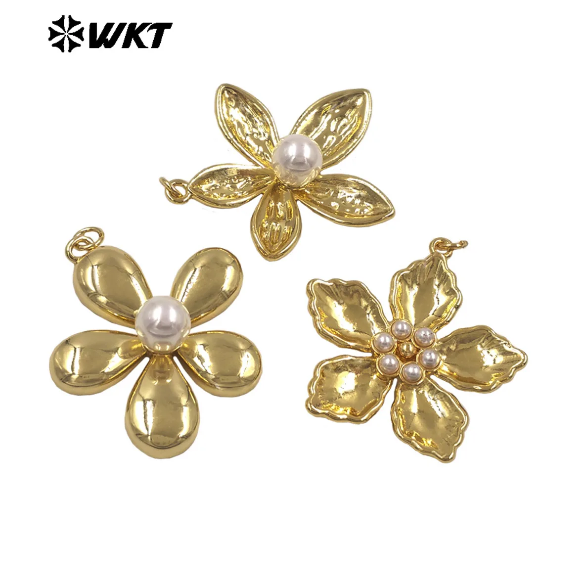 WT-P2079 Exquisite Vivid Texture Smooth Yellow Brass&Artificial Pearl Beads Paved Pendants For Women Earrings Jewelry Findings