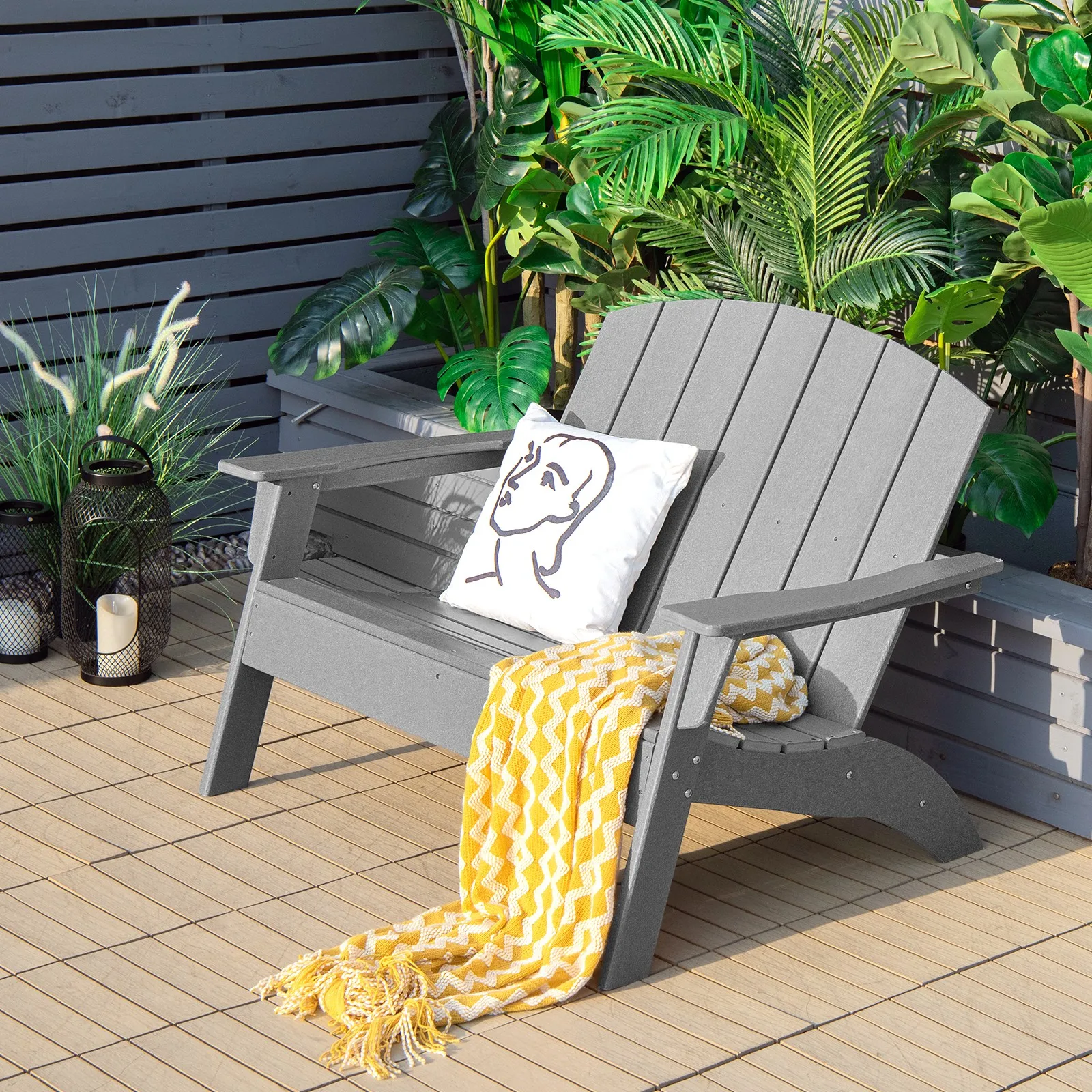 

Adirondack Chair Loveseat Bench HDPE Weather Resistant Deck Grey
