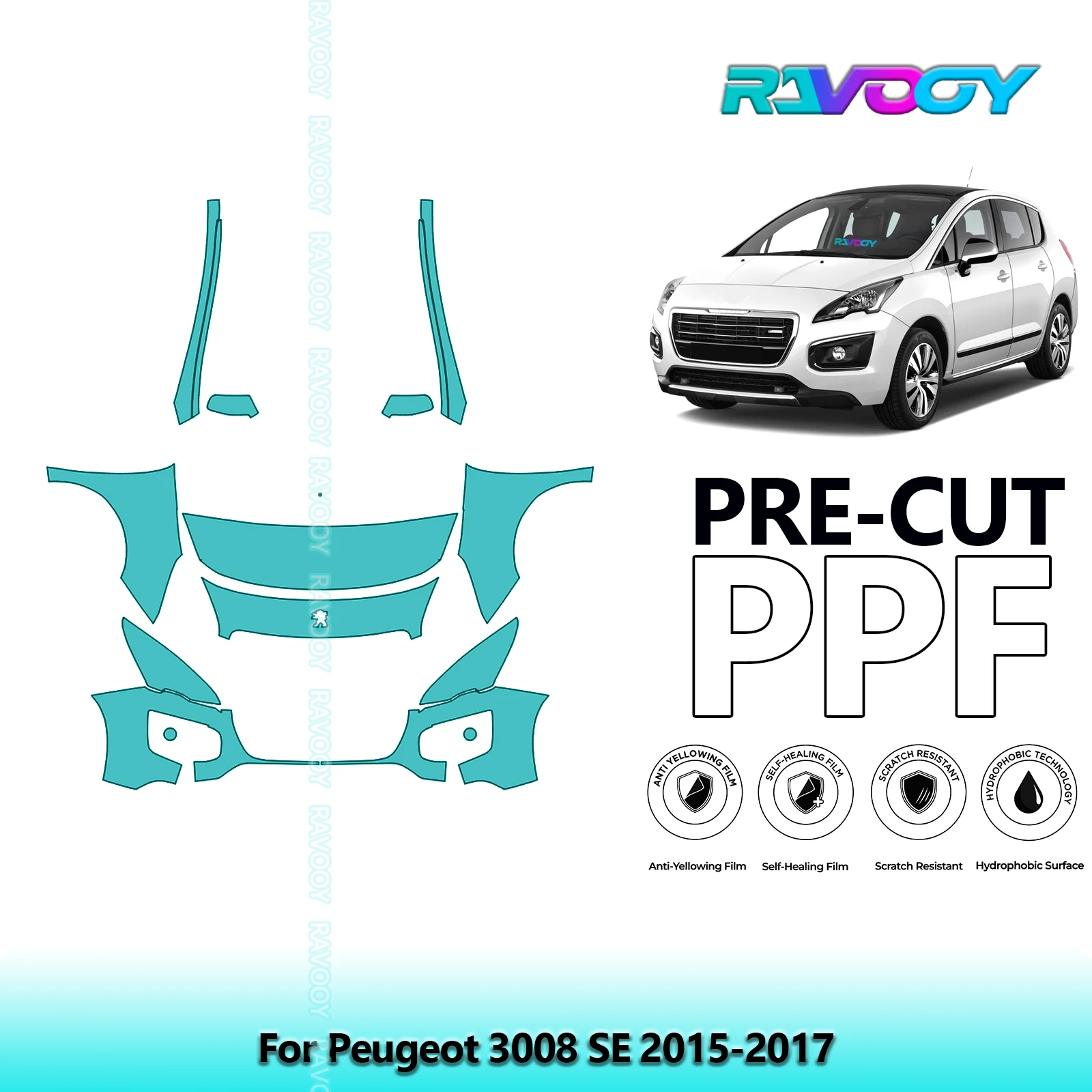 

Front Kit+Rockers Clear Bra Precut PPF Paint Protection Film For Peugeot 3008 SE 2015-2017
