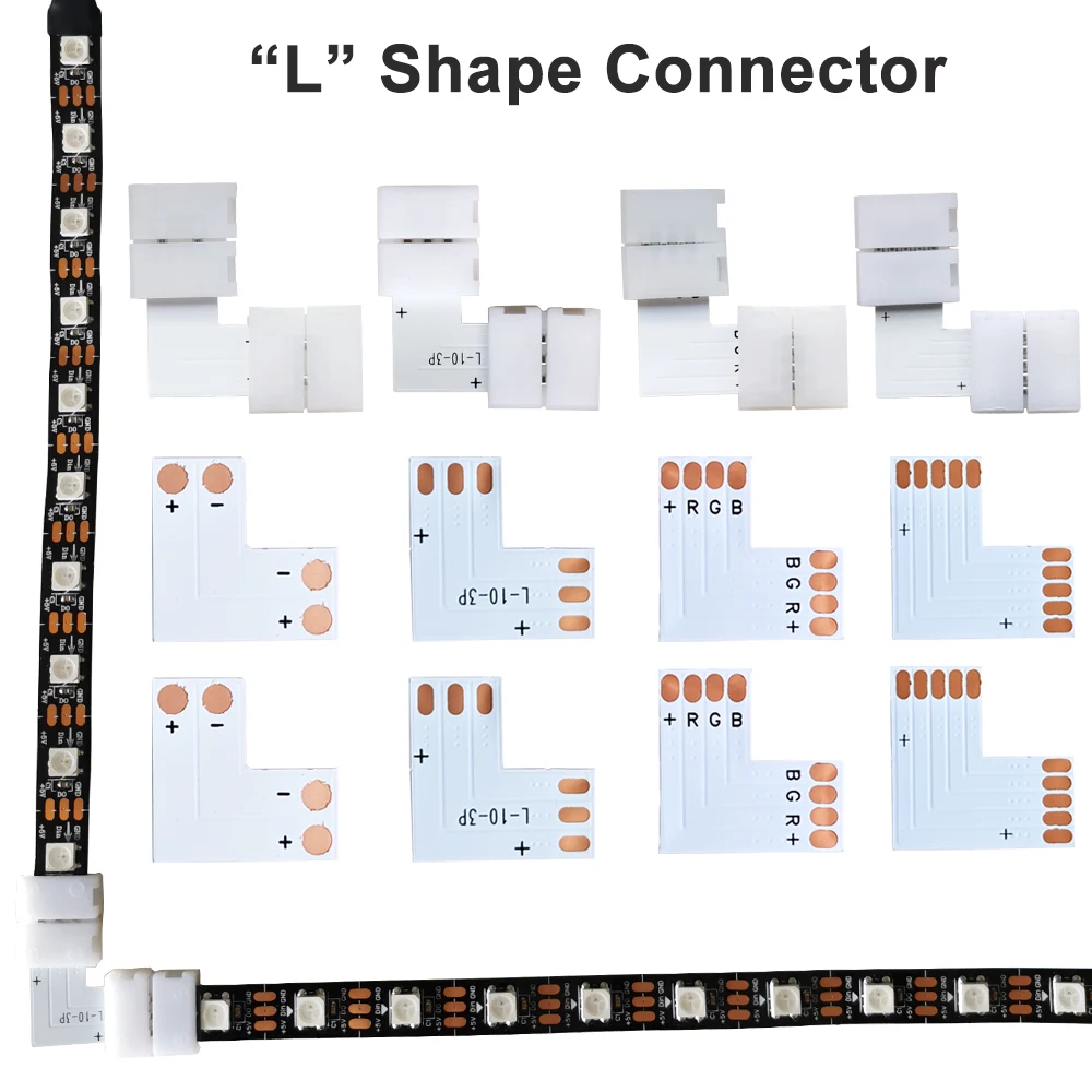 2PIN 3PIN 4PIN 5PIN Free Soldering LED Strip Connector L Shape Corner Connect For 10mm WS2811 WS2812 5050 RGB SMD Light Tape