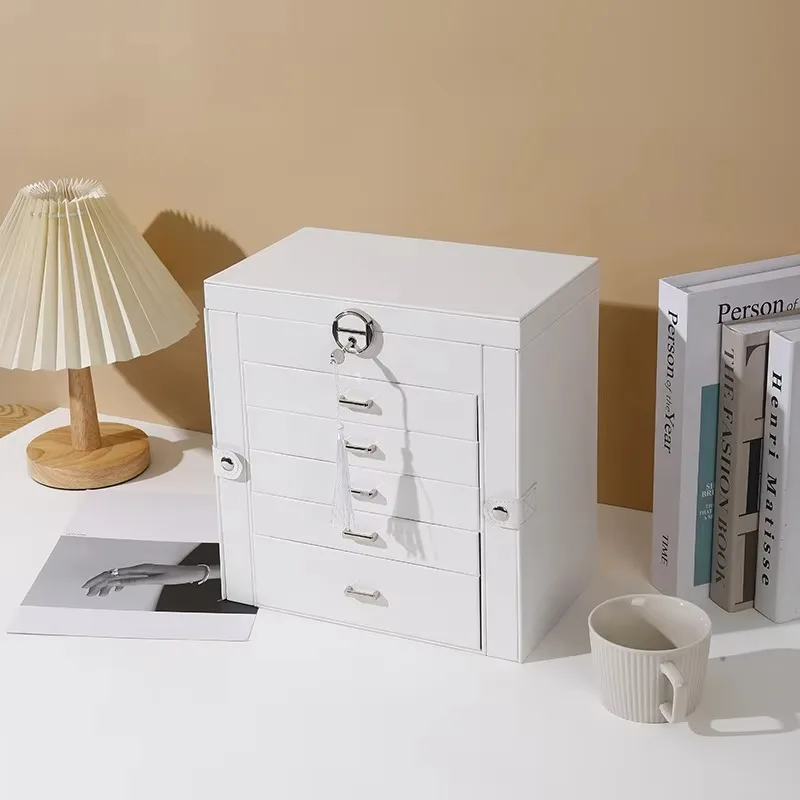 Scatole portaoggetti per trucco multifunzione in pelle PU impermeabile Scatola portaoggetti per esposizione di gioielli cosmetici a 5 strati