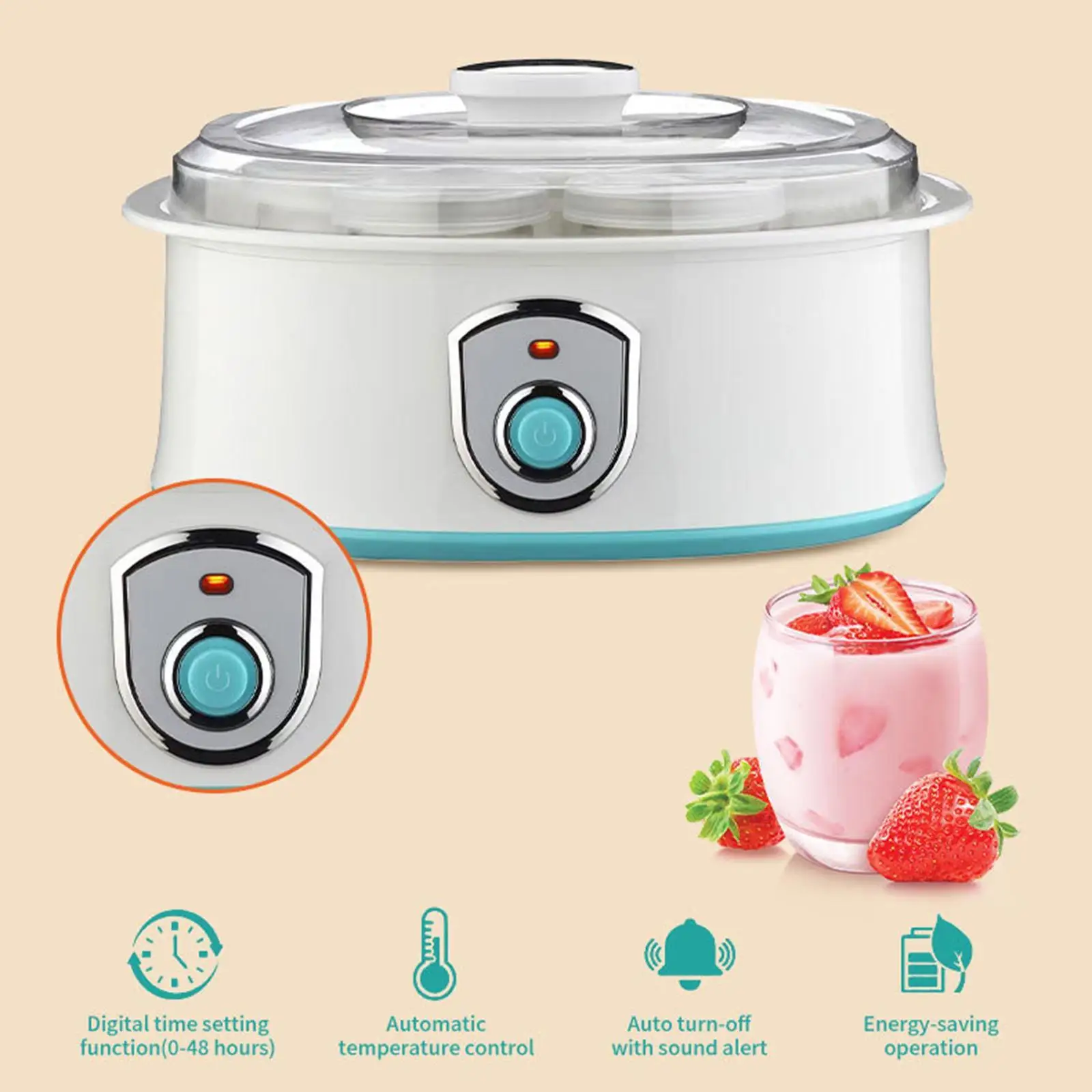 

Йогуртница с таймером, портативная цифровая удобная автоматическая йогуртница с банками для йогурта для кафе, кухни, ресторана, дома