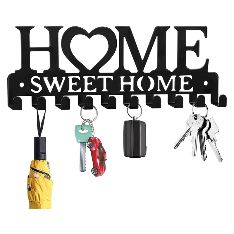 Iron Key Hanger Wall Decorative Key Rack Organizer Keychain Holder For Entryway Doorway Hallway Garage Black Easy Install