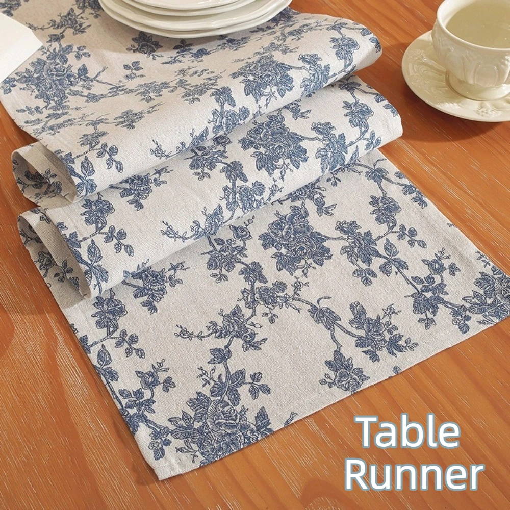 

New American Retro Table Runner Polyester Pastoral Style Table Dust Cover Blue Rose 30x180 cm Sideboard Cover Restaurant Decor