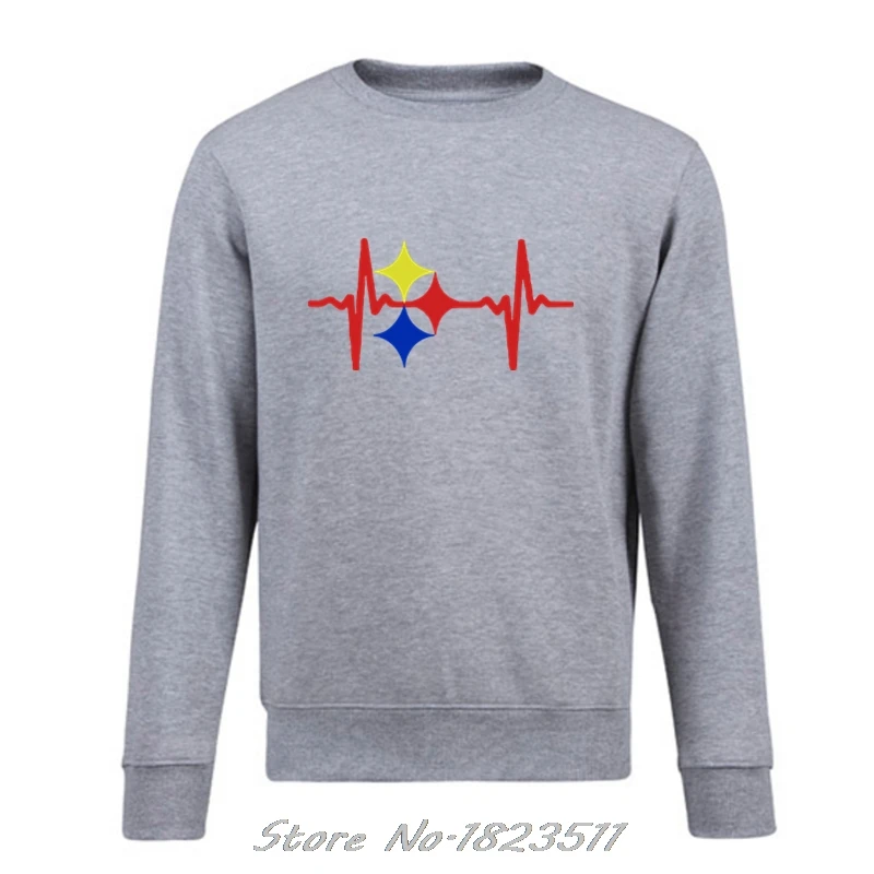 New Fashion Men Fleece pullover Sweatshirt Steelers Heart Beat Design Hoodie Hip Hop Jacket Tops Harajuku Streetwear