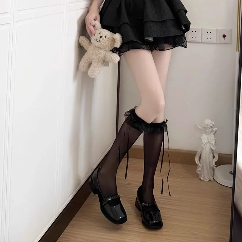 Lace Socks Women's Stockings Summer Bow Over the Knee Stockings Lolita Calf Socks Cute Ribbon Stockings