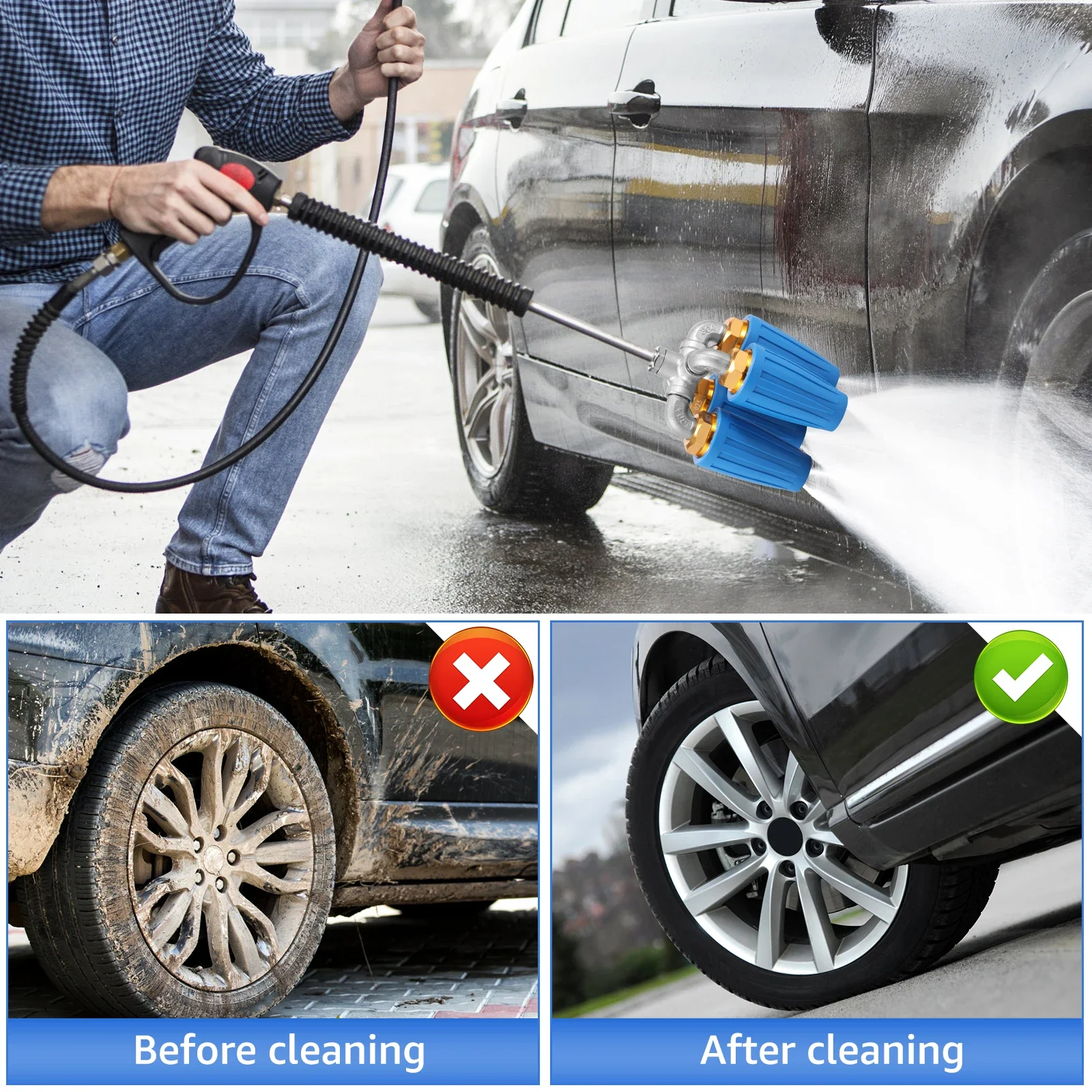 4 in1 4000 PSI Turbo Nozzle 360° Rotating Pressure Washer Nozzle with 1/4 Inch Quick Connector Four heads Sprayer Tips