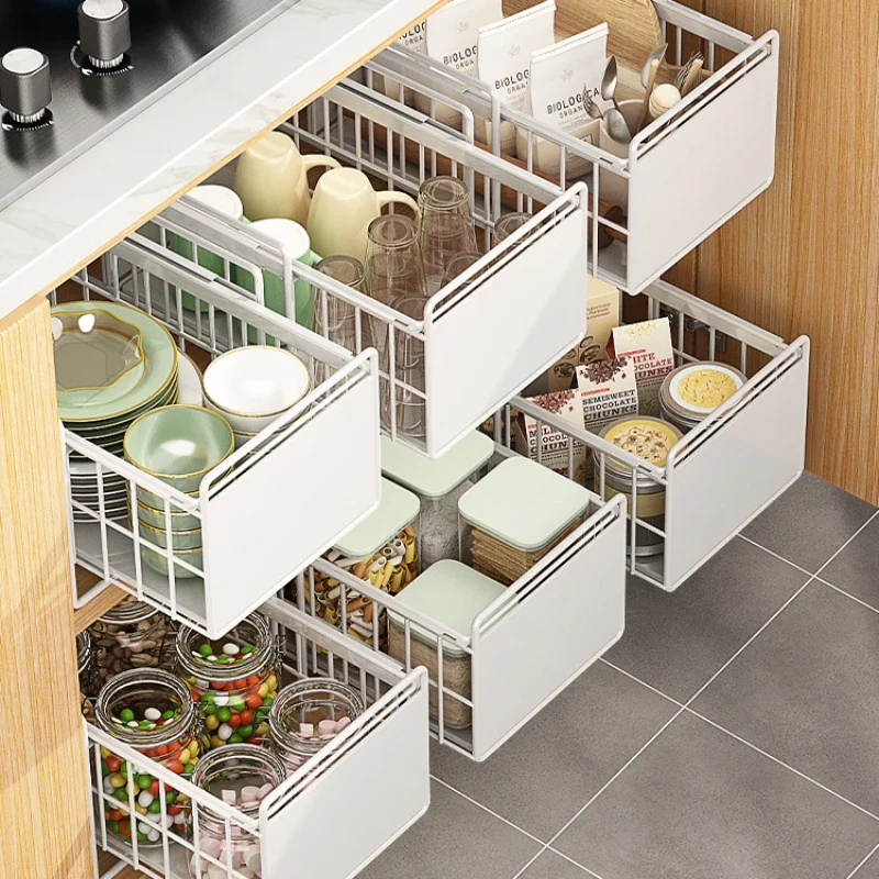 

Sewer rack, kitchen cabinet pull-out basket, pull-out layered, sink, dishes, seasoning drawer, storage and partition