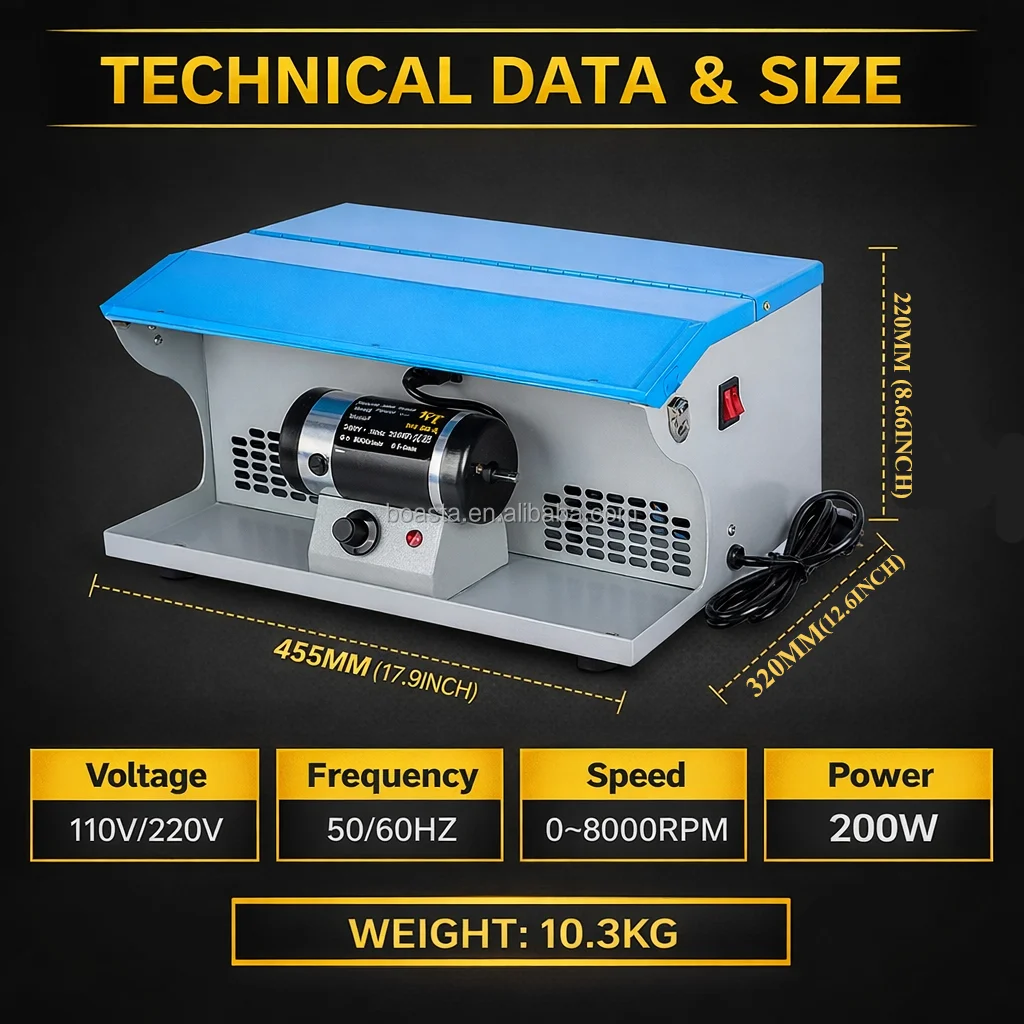 Blue DM-5 Bench Top Jewelry Polishing   with Dust   and LED Light Variable Speed 110V 220V 8000RPM