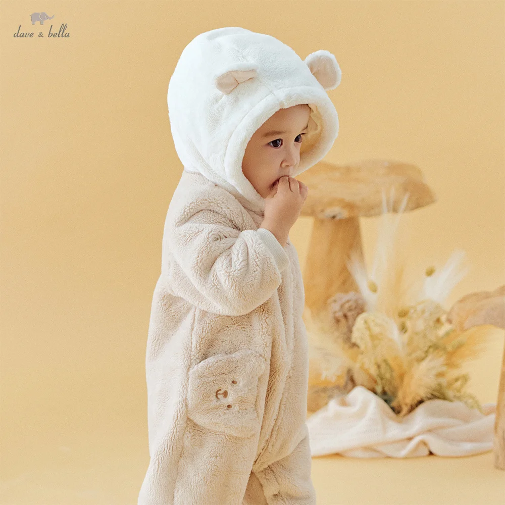 Dave Bella Children Jumpsuit Winter Autumn Boys Girls Cute Warm Romper Hooded Velvet Creeper Outerwear Newborn Clothes DB4254108