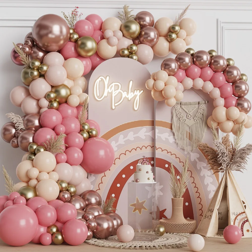 

125/102pcs Dusty Pink Rose Gold Balloon Garland Arch Nude Blush Balloons Boho Baby Shower Bridal Wedding Birthday Party Decor