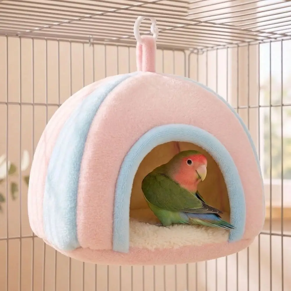 Thick Velvet Parrot Fleece Warm Nest Soft Skin-Friendly Heat-Retaining Liner Plush Hanging Bird Bed Rounded Door Opening
