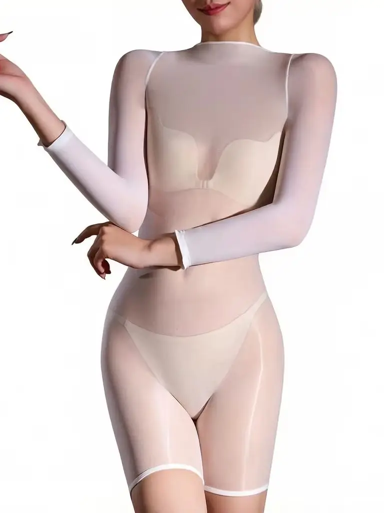 

Ultrathin 5D Oil Shiny Smooth Women Bodysuit Tights High Elastic Shaping Playsuit Boxer Leotard Fashion Yoga Slimming Clothing