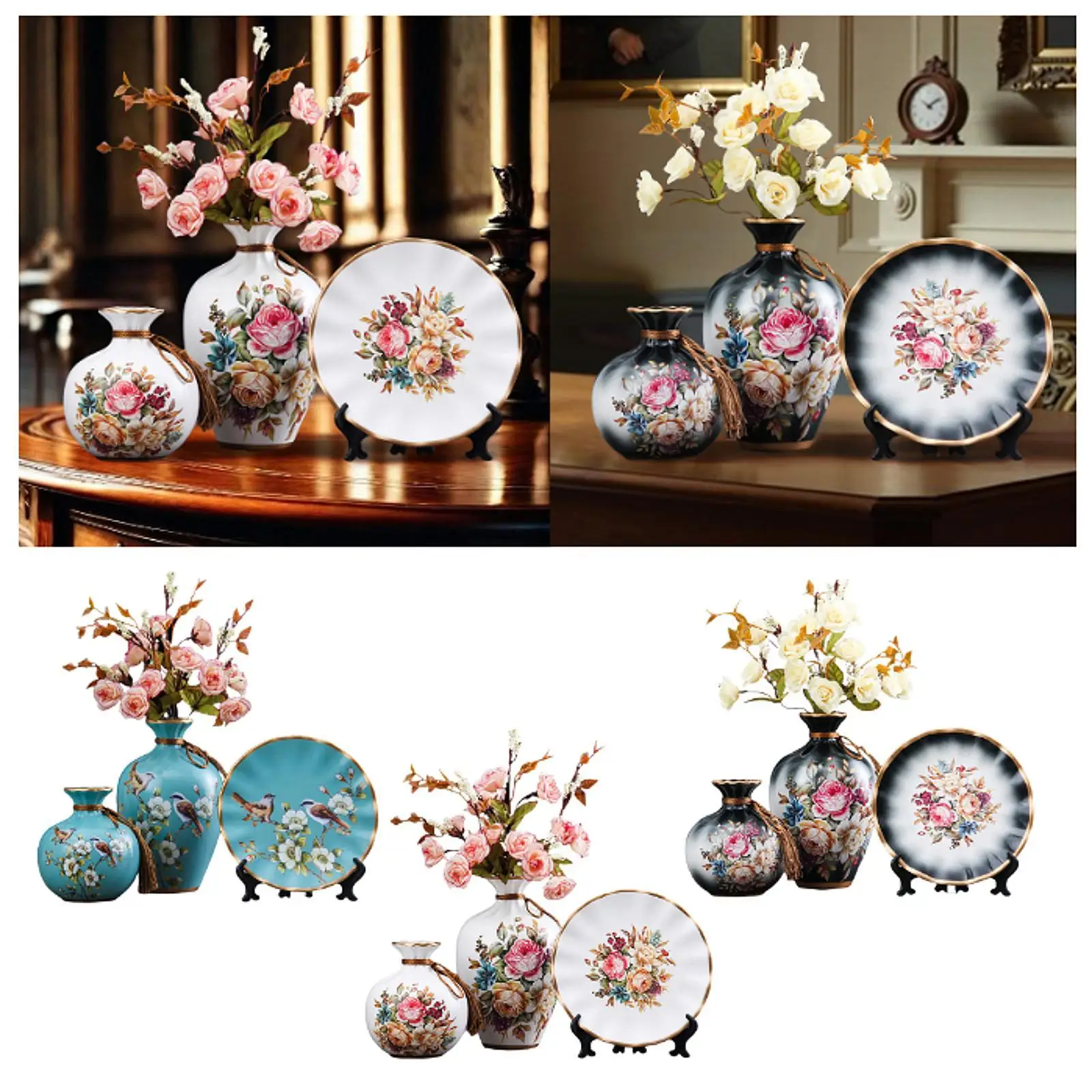 3x Ceramic Vases Stylish Plant Containers for Balcony Living Room Cabinet