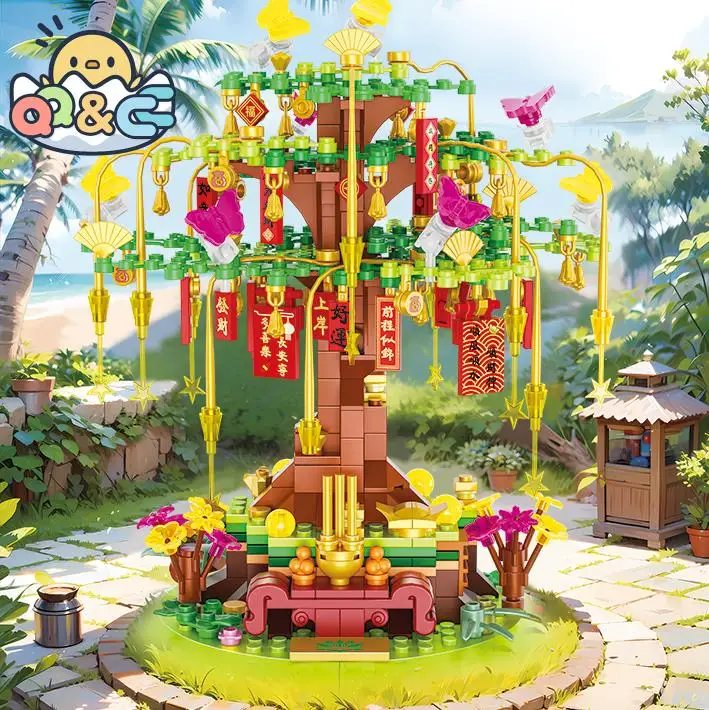 Chinese Wishing Tree Building Blocks Toy Diy Discoloration Assemble Bricks Set New Year Table Decor Romantic Gift for Girls Kids