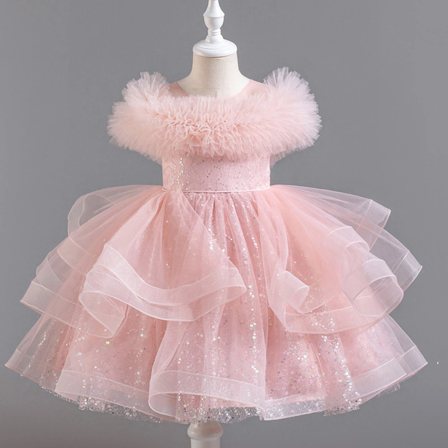 

Stunning Little Big Girls Sequined Flower Girl Birthday Party Graduation Ceremony Tulle Dress