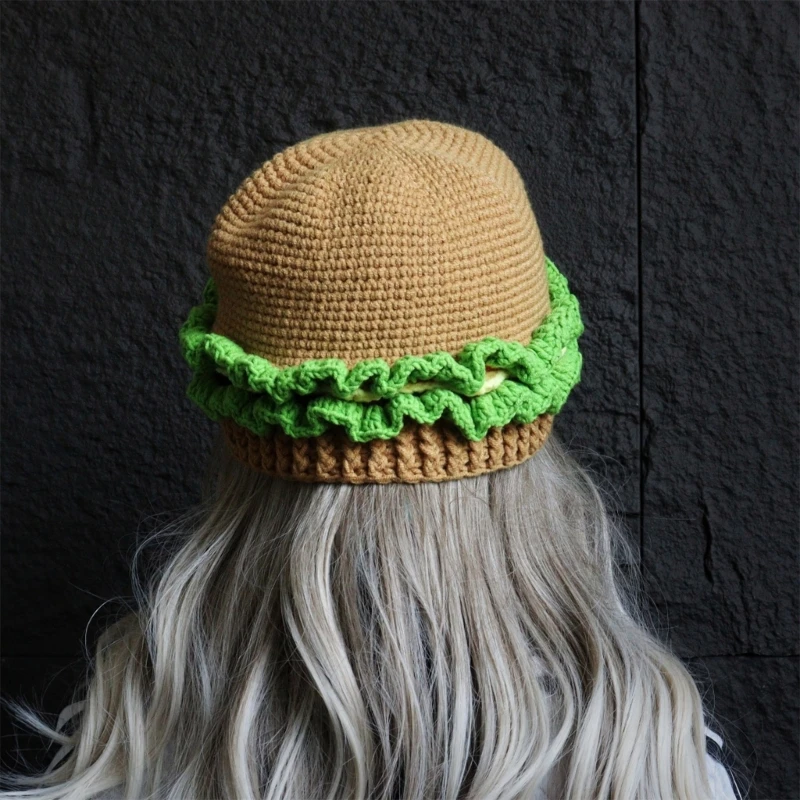 

Funny Hamburger Hat for Parents Kids Cosplay Costume Bucket Hat Winter Warm Headwear Outdoor Activity Hat Accessory