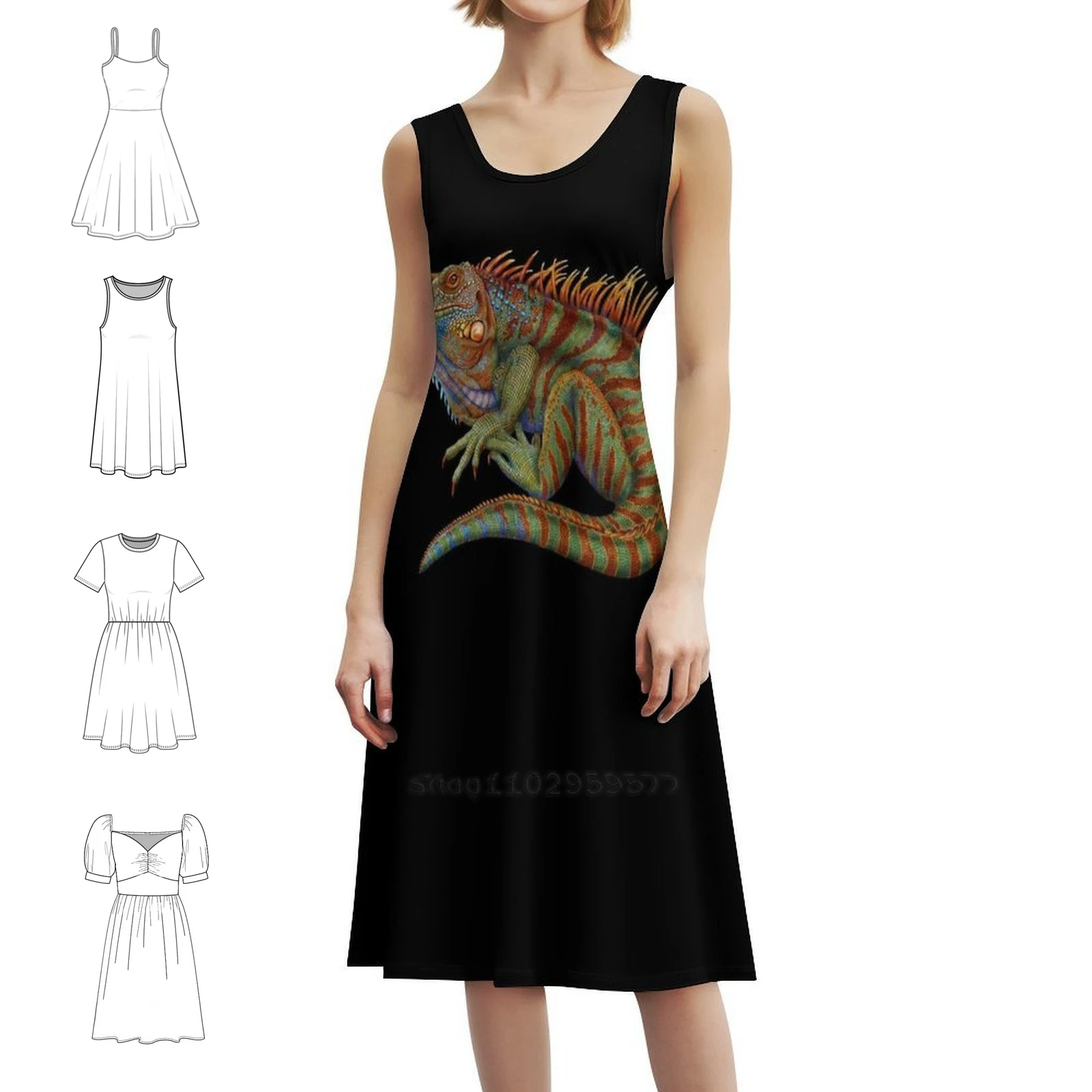 فستان حفلات نسائي من Iguana ملابس خروج عصرية مطبوعة ملابس النادي للإناث Iguana Lizard الزواحف السحالي الحيوانات الأليفة فستان نسائي #1