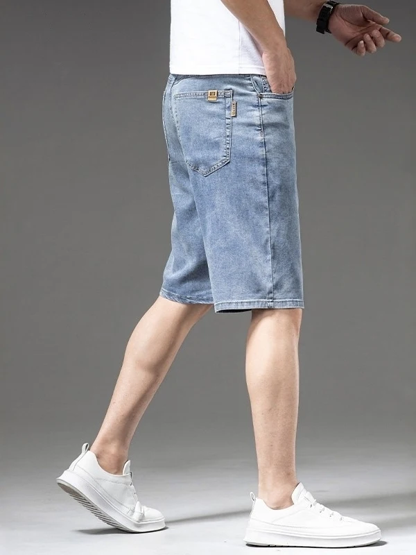 

Мужские летние тонкие свободные повседневные джинсовые шорты-бриджи (пятидюймовые), корейский стиль, модные прямые джинсы, дышащие, молодежные