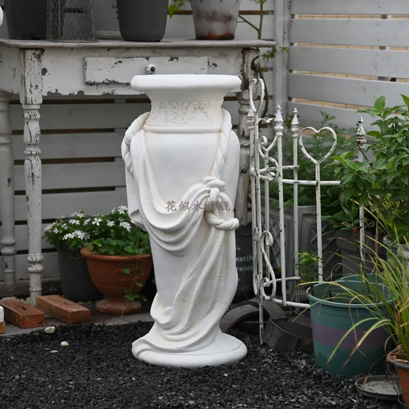 #%hEuropean retro Roman column flower pot ornament base stand sculpture antique outdoor pillar French imitation