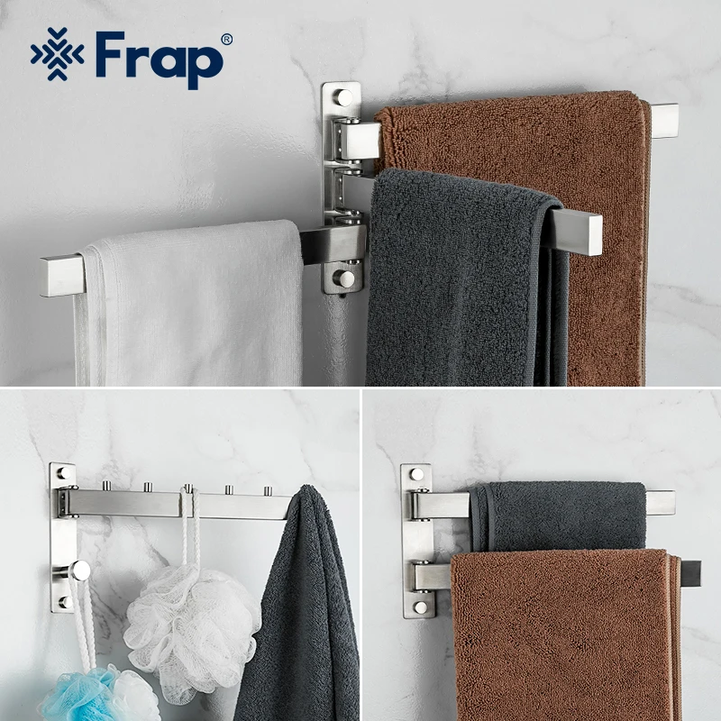 

Frap Stainless Steel Towel Bar Bathroom Hardware Accessories Foldable/Rotatable Single/Double/Triple Pole Towel Rack Holder