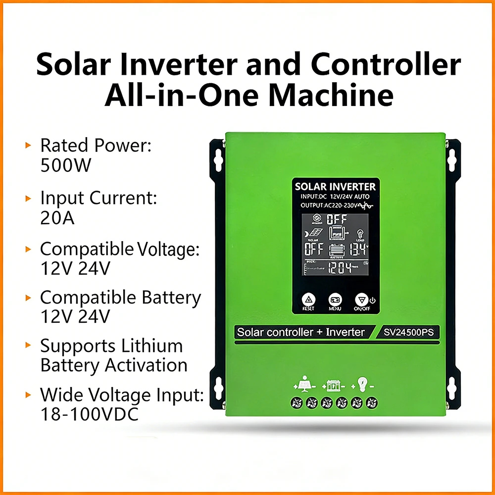 Household single-phase solar power12V24V Photovoltaic Charging and Off-grid Inverter Control Integrated Unit500WPure Sine Wave