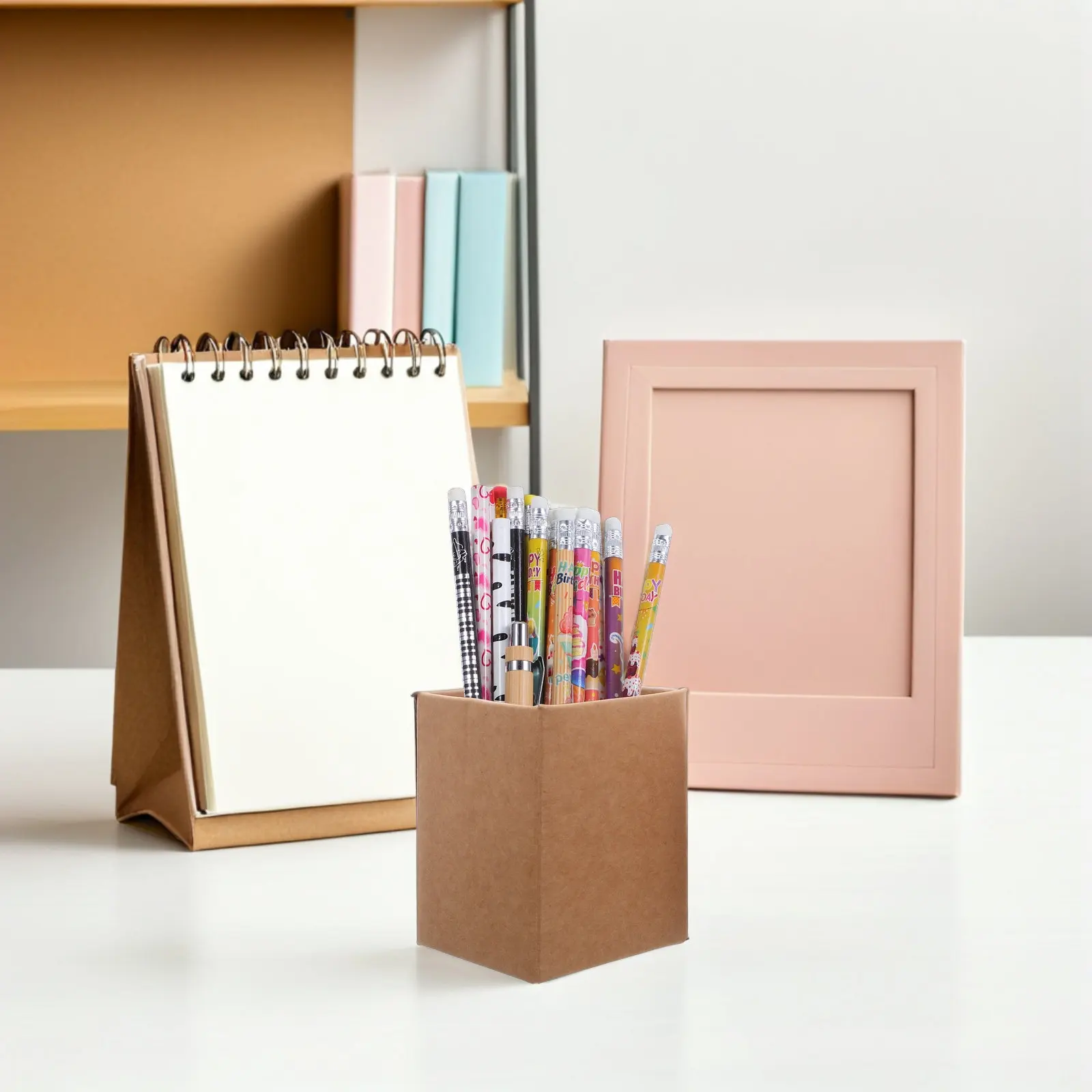 8Pcs Lightweight Paper Pencil Containers Aesthetic Square Design for Desk Organization and Office Decor Pencil Container