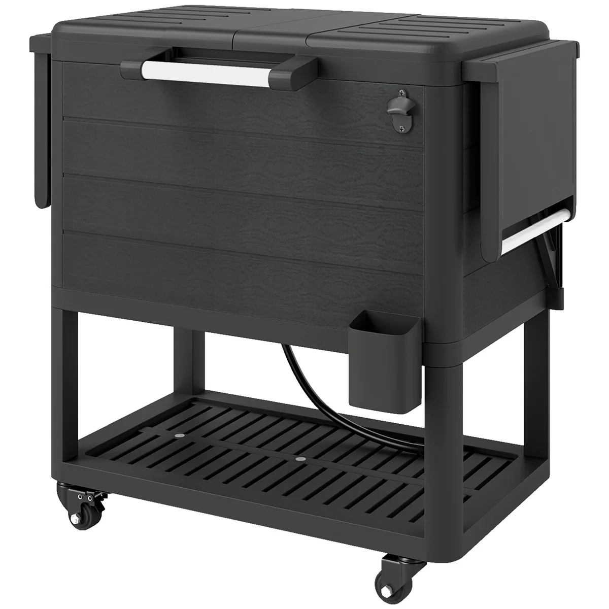 

Cooler Cart,Four swivel casters, Outdoor Beverage Bar Cart, Portable Mobile Outdoor cooler bar cart with Storage Shelf ,Black