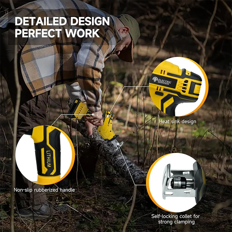 Electric Goddess Cordless Reciprocating Saw Multifunctional Metal Tree Cutting Saw Power Tool For Dewalt 20V Battery ﻿Pin