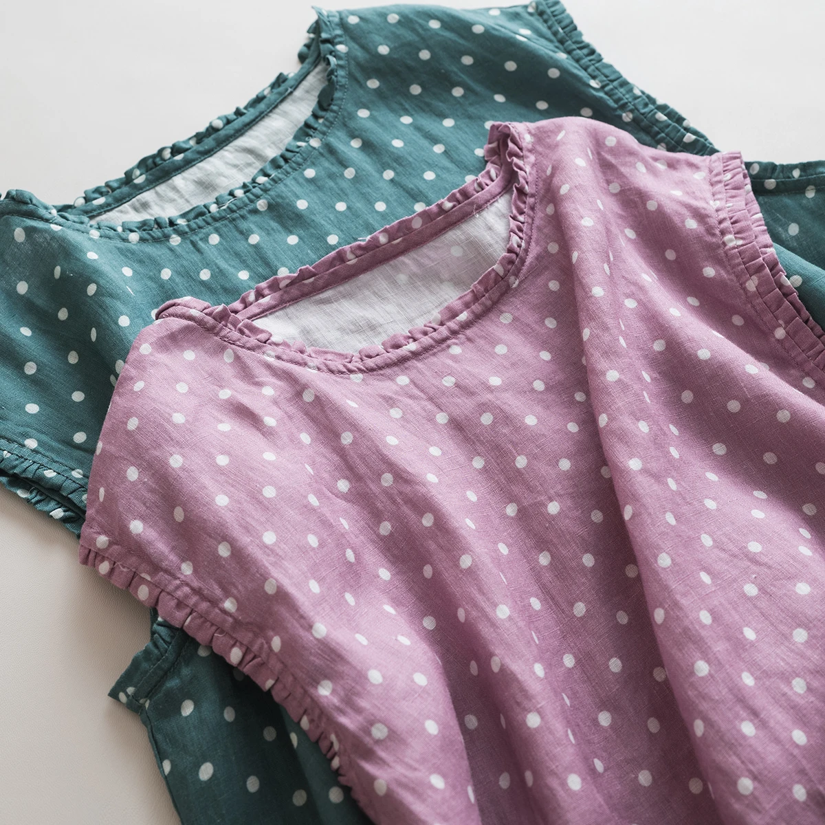 

Жилет из чистого льна в горошек, простой художественный деревянный круглый жилет Ne Svel ort T irt, весна-лето, новинка