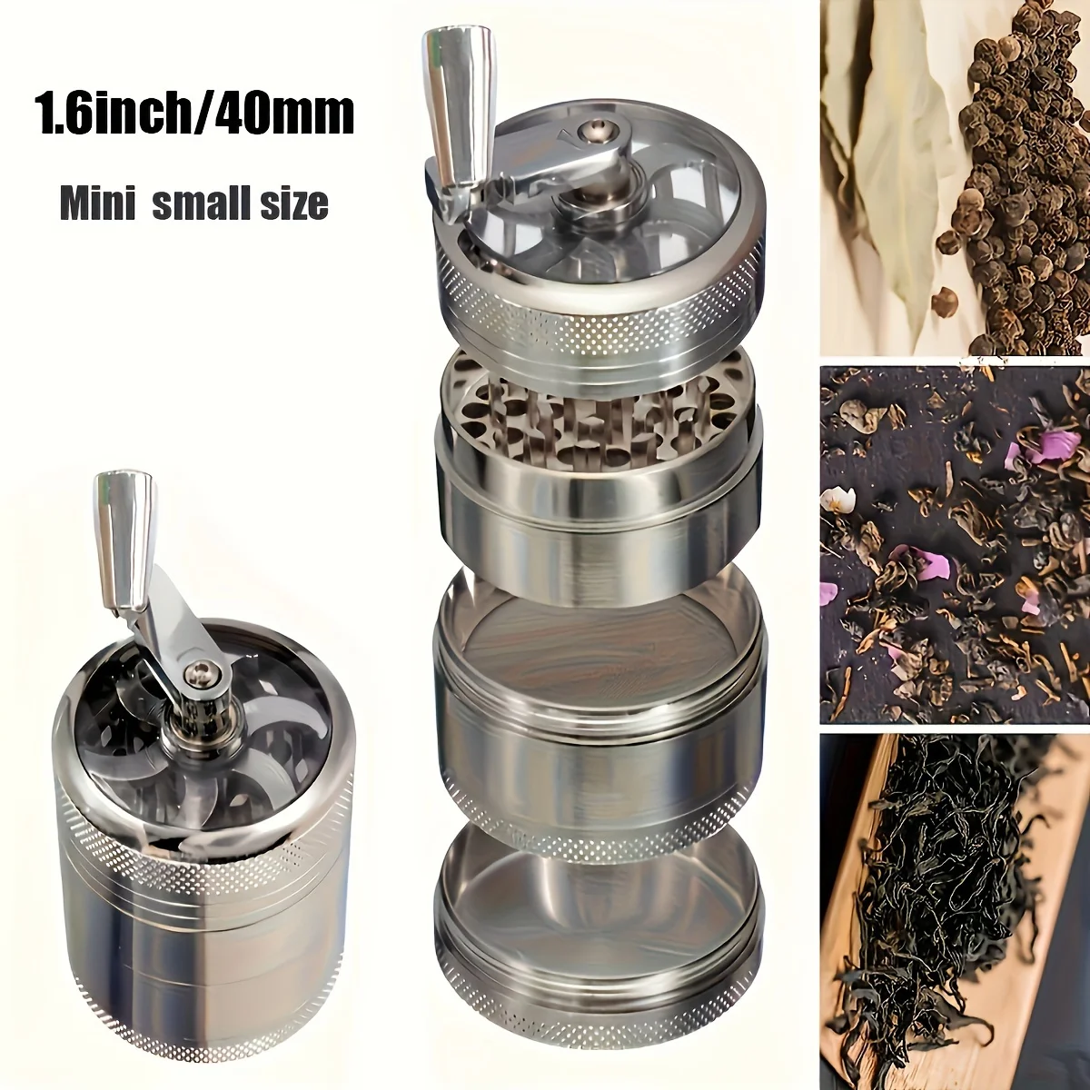 Molinillo de 2 pulgadas, molinillo de granos, molinillo de hierbas y especias de seguridad, pulverizador de cereales secos en polvo superfino, plateado o negro
