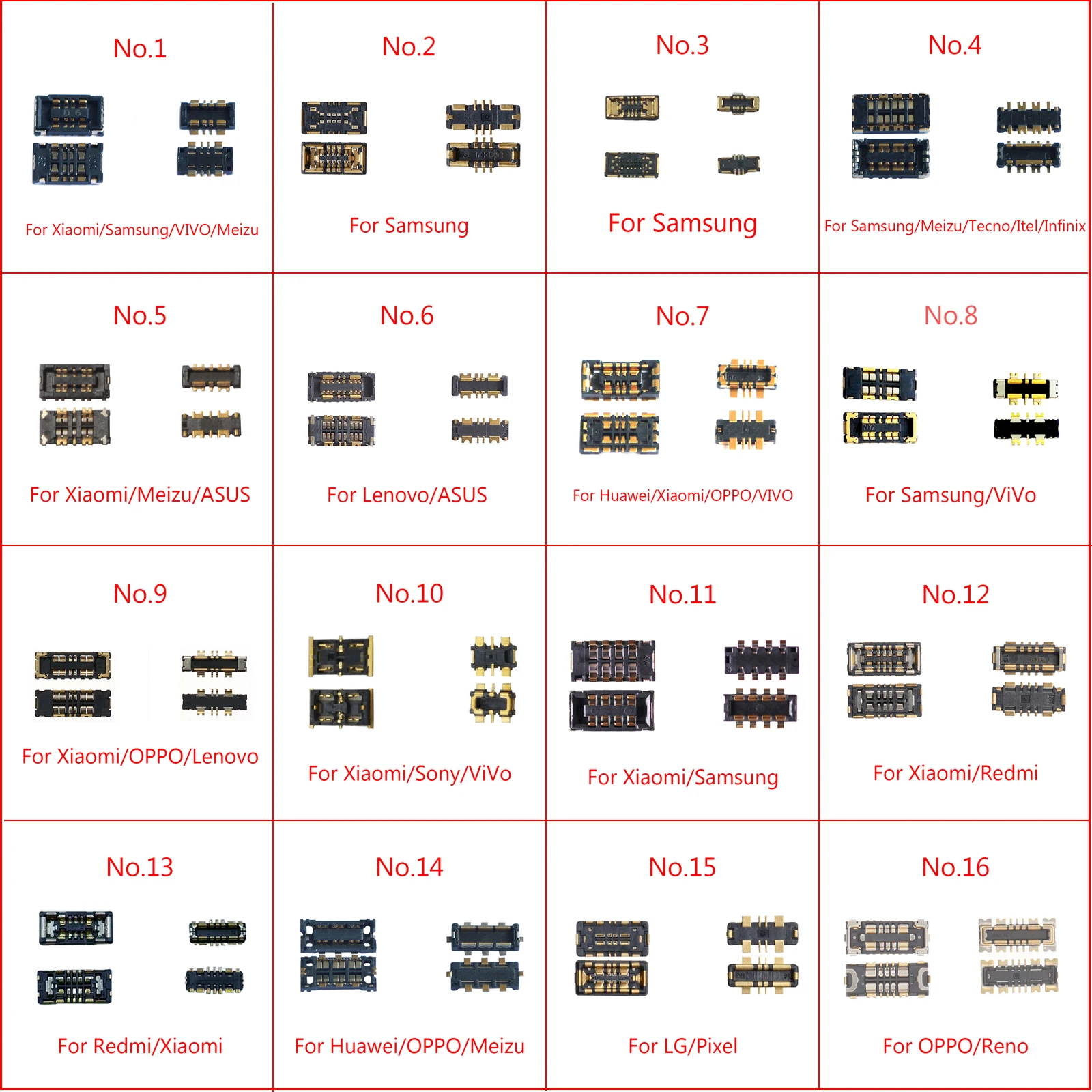 2sets Battery FPC Connector On Board For HUAWEI Honor Xiaomi Redmi Meizu OPPO VIVO Lenovo Samsung Sony ASUS Pixel Infinix Tecno