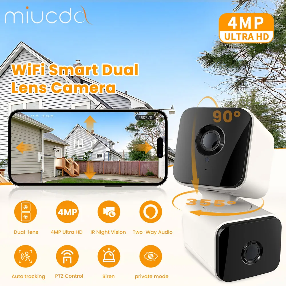 Imagem -02 - Miucda-câmera Inteligente Dual Lens Detecção Humana Noite ir Rastreamento Automático Funciona com Alexa Google Home Tuya Wifi 4mp