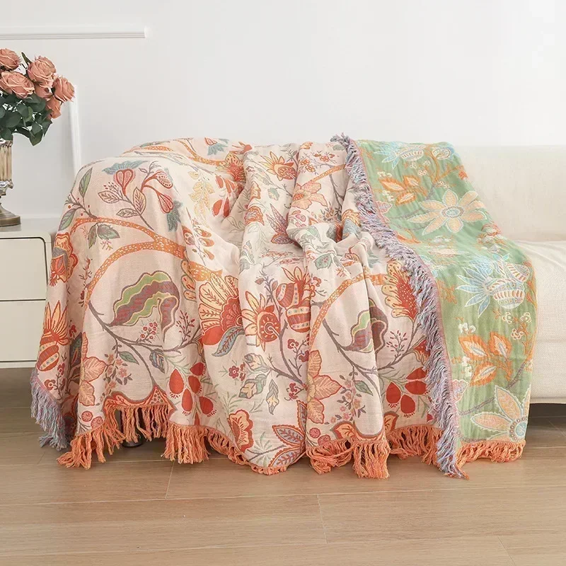 New Bohemian Blanket Four Seasons Sofa Cushion Large Size Soft Cotton Blanket Multi-layer Gauze Cooling Quilt Double Bedspread