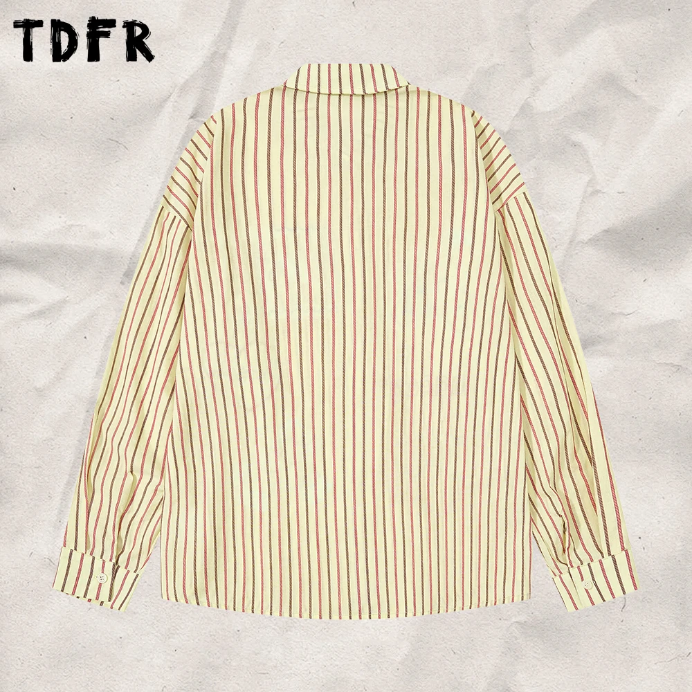 Dopamine Horse Embroidery Vertical Stripes Shirts Mens Autumn Cartoon Single Breasted Loose Long Sleeved Cotton Shirts Man