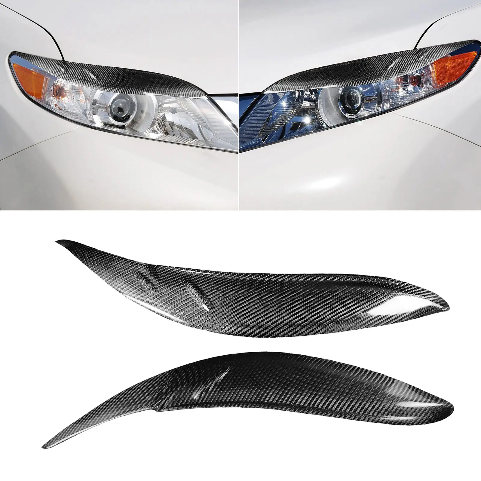 

For 2011-2020 Toyota Sienna 2x Carbon Fiber Headlight Eyebrow Eyelid Cover Trim