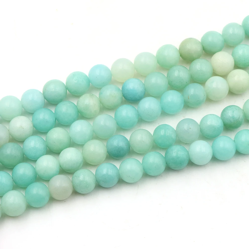 Natural Blue Amazonite Stone Round Loose Gemstone Beads for Jewelry Making Needlework DIY Bracelets Necklace Crafts Accessories