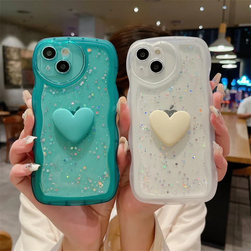 New Love heart star glitter anti-fall mobile phone case for iPhone 13 13pro 13promax 14 14pro 14promax 15 15pro 15promax 15Plus