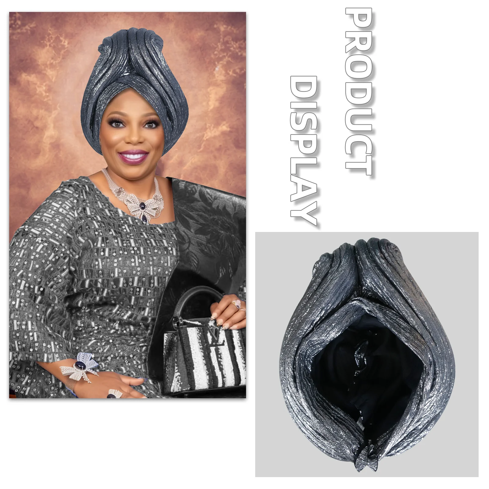 Turban-Kappe im Kronenstil für Frauen, afrikanische Dame, Auto-Gele-Kopfband, Nigeria, Hochzeit, Party, Kopfbedeckung, muslimischer Hut – Detail 6