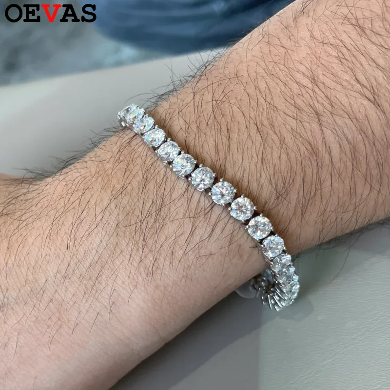 

OEVAS 6.5MM Moissanite Bracelet For Women Man S925 Sterling Silver Black Diamond Tennis Chain Sparkling Fine Jewelry Gift