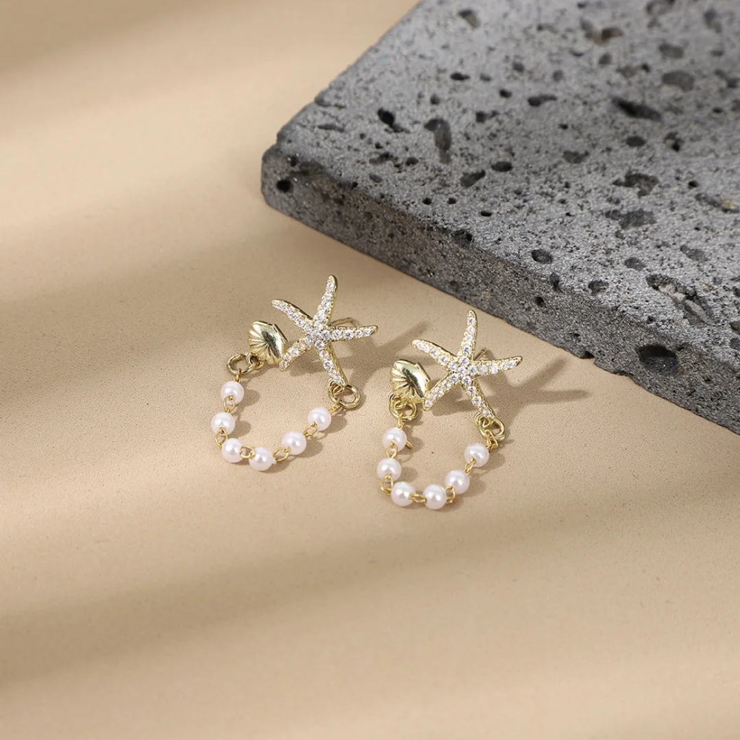 

DUTRIEUX Cute Sweet Metal Shell Starfish Earrings Women Summer Bohemian Beach Trip Style Fashion Birthday Jewelry Gift Accessory
