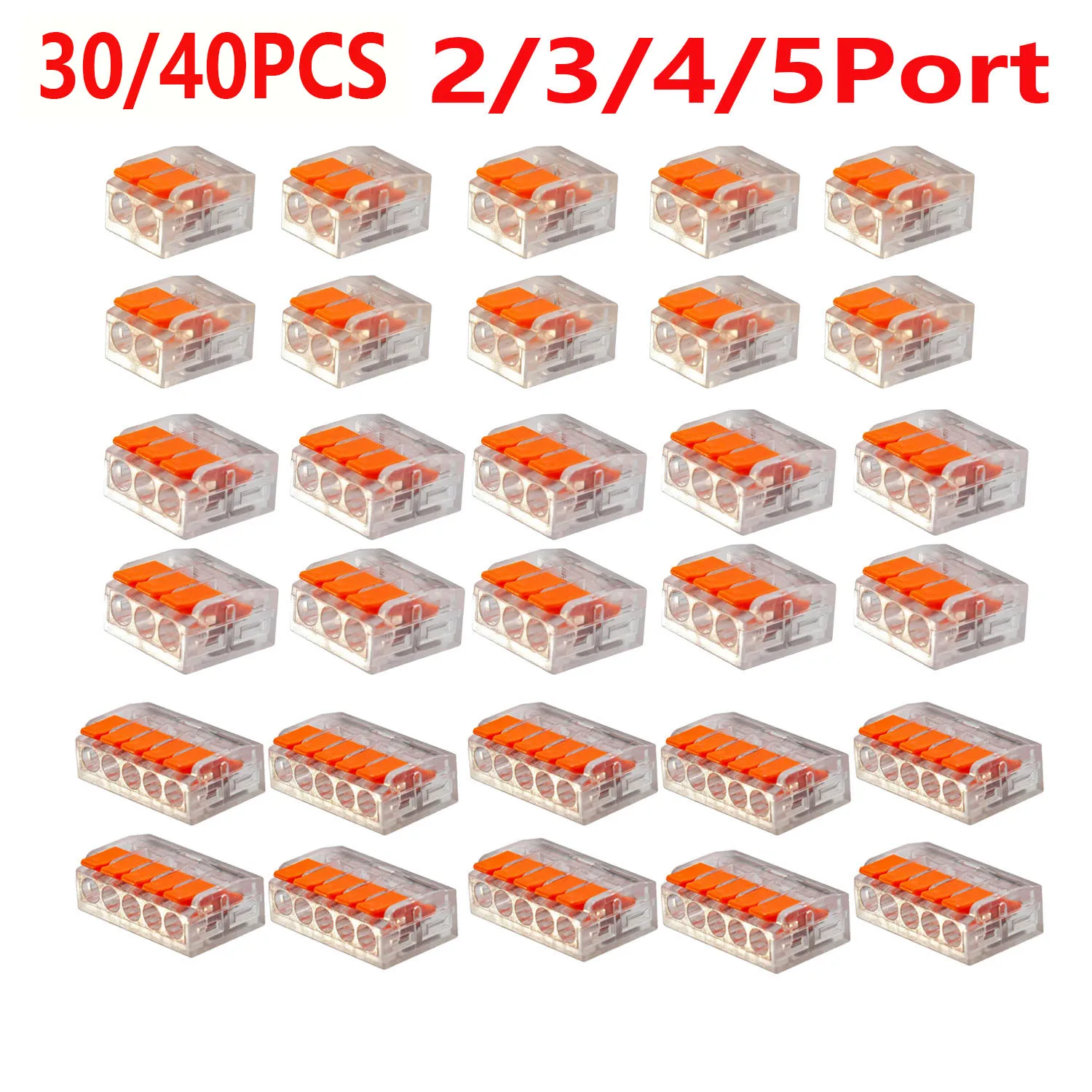 30/40PCS  Orange Combination Cable Connectors 2-Port/3-Port/4-Port/5-Port Quick Cable Electrical Sheath Connection Termina