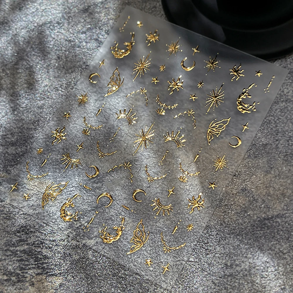 1 ورقة الذهبي الفضة نجوم القمر مسمار الفن ملصق الرجعية لامع مانيكير المنزلق ثلاثية الأبعاد فراشة مسمار المتزلجون الشارات النساء الفتيات #5