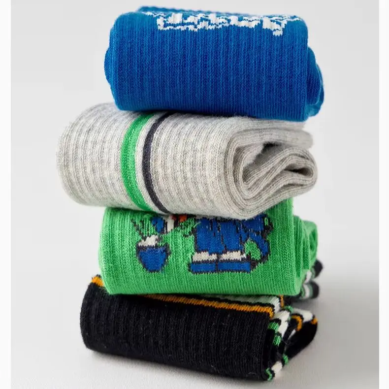 4 Pairs Long Socks Children\'s Newest Tennis Socks Knee Socks Cotton Striped Sporty Socks Boys Girls Skating Athletic Socks
