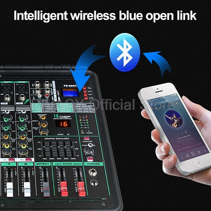 Professional 8-Way Mixer with Power Amplifier Microphone High Power Bluetooth Sound Package for Home Outdoor Stage Performance